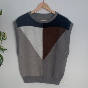 Vintage Colorblock Sleeveless Wool Sweater Vest